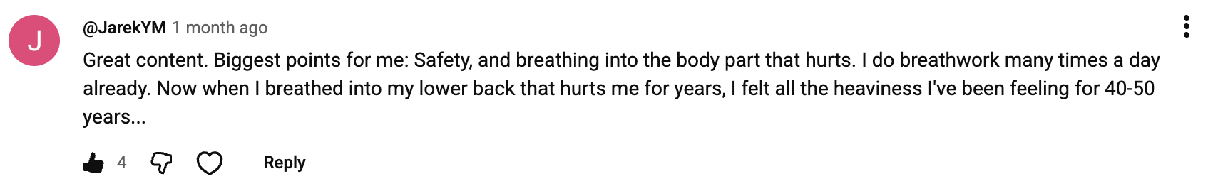 YouTube comment from @JarekYM