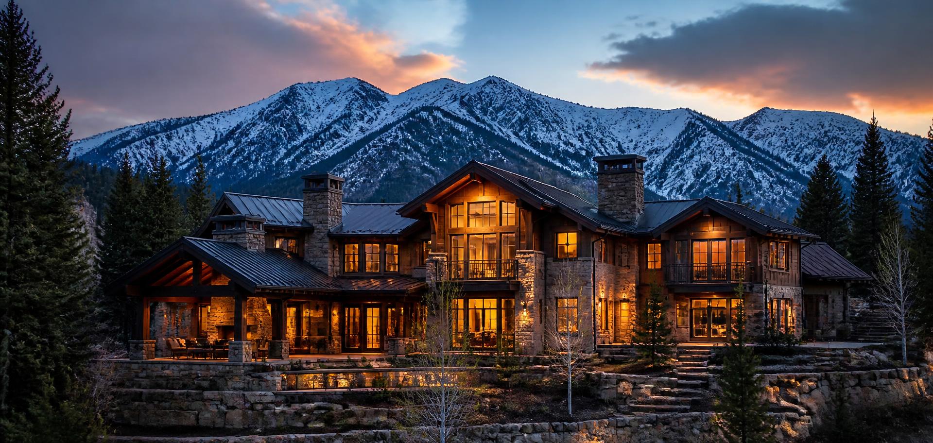 The private mountain home in Heber City, Utah at dusk